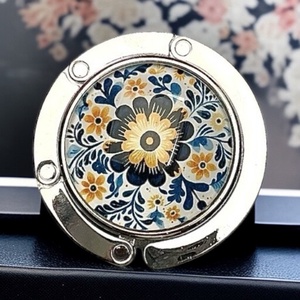 Mandala csempe festett virág mintázatú Üveglencsés Táska Akasztó Táskaakasztó - táska & tok - kulcstartó & táskadísz - táskaakasztó - Meska.hu
