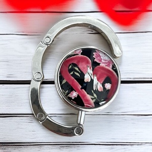 Flamingó mintázatú Üveglencsés Táska Akasztó Táskaakasztó, Táska & Tok, Kulcstartó & Táskadísz, Táskaakasztó, Ékszerkészítés, Üvegművészet, MESKA