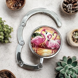 Flamingó mintázatú Üveglencsés Táska Akasztó Táskaakasztó, Táska & Tok, Kulcstartó & Táskadísz, Táskaakasztó, Ékszerkészítés, Üvegművészet, MESKA