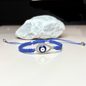 Védelmező csomózott makramé karkötő strasszköves nazar szen medállal  - ékszer - karkötő - fonott karkötő - Meska.hu