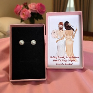 Tanú felkérő ajándék valódi igazgyöngy fülbevaló díszdobozban fehér 6 mm 5640012, Esküvő, Meghívó & Kártya, Tanú felkérő, Ékszerkészítés, MESKA