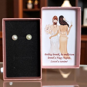 Tanú felkérő ajándék valódi igazgyöngy fülbevaló díszdobozban fehér 7 mm 5639995, Esküvő, Meghívó & Kártya, Tanú felkérő, Ékszerkészítés, MESKA