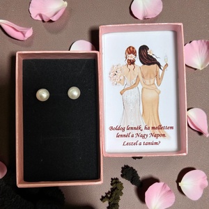 Tanú felkérő ajándék valódi igazgyöngy fülbevaló díszdobozban fehér 8 mm 5638421, Esküvő, Meghívó & Kártya, Tanú felkérő, Ékszerkészítés, MESKA