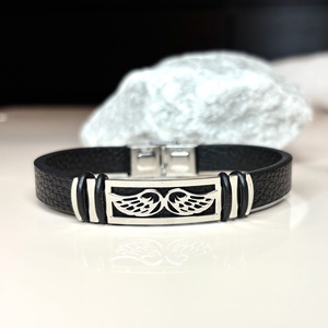 Nemesacél férfi karkötő páros angyalszárny mintázattal fekete 5637359, Esküvő, Ékszer, Karkötő & Csuklódísz, Ékszerkészítés, MESKA