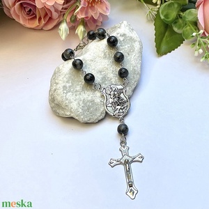 Szent Mihály Arkangyal autós rózsafüzér, tizedes rózsafüzér labradorit ásványból 5637349 - Meska.hu