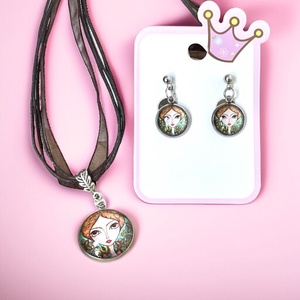 Trendi lány üveglencsés szett nyaklánc és fülbevaló barna - ékszer - ékszerszett - Meska.hu