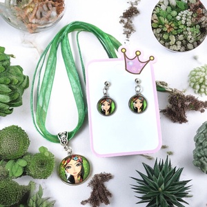 Trendi lány üveglencsés szett nyaklánc és fülbevaló zöld 5664942, Ékszer, Ékszerszett, Ékszerkészítés, Üvegművészet, MESKA