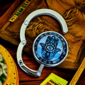 Hamsa kéz védelmező mintázatú Üveglencsés Táska Akasztó Táskaakasztó 5666304, Táska & Tok, Kulcstartó & Táskadísz, Táskaakasztó, Ékszerkészítés, Üvegművészet, MESKA