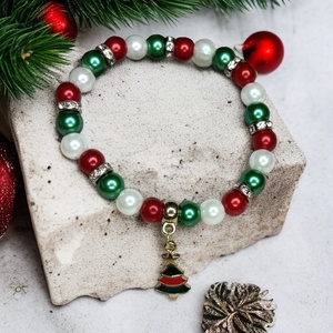Karácsonyi ünnepi karkötő karácsonyfa medállal 5666916, Ékszer, Karkötő, Gyöngyös karkötő, Ékszerkészítés, Gyöngyfűzés, gyöngyhímzés, MESKA