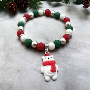 Karácsonyi ünnepi karkötő jegesmedve medállal 5341566, Ékszer, Karkötő, Gyöngyös karkötő, Ékszerkészítés, Gyöngyfűzés, gyöngyhímzés, MESKA