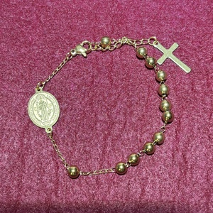 Arany színű nemesacél rózsafüzér karlánc karkötő - Meska.hu