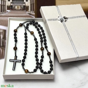 Lávakő Hematit Tigrisszem Férfi fiú ajándék ásvány rózsafüzér díszdobozban 5676718, Otthon & Életmód, Vallás, Lánc & Füzér, Ékszerkészítés, Gyöngyfűzés, gyöngyhímzés, MESKA