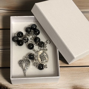 Szent Kristóf védelmező Angyalszárnyas Autós rózsafüzér, tizedes rózsafüzér labradorit ásványokból - Meska.hu