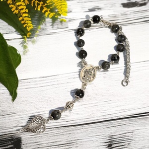 Szent Kristóf védelmező Angyalszárnyas Autós rózsafüzér, tizedes rózsafüzér labradorit ásványokból - otthon & életmód - vallás - lánc & füzér - Meska.hu