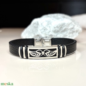 Nemesacél férfi karkötő páros angyalszárny mintábal fekete 5673994 - Meska.hu