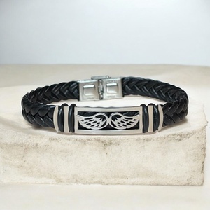 Nemesacél férfi karkötő páros angyalszárny mintával fekete fonott 5673990 - Meska.hu