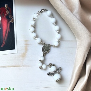 Védelmező Angyal Autós rózsafüzér, tizedes rózsafüzér fehér jáde ásványokból 5673711 - Meska.hu