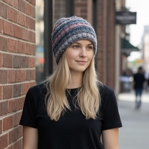 Kézzel kötött csíkos mintás női sapka 5673042 - Meska.hu