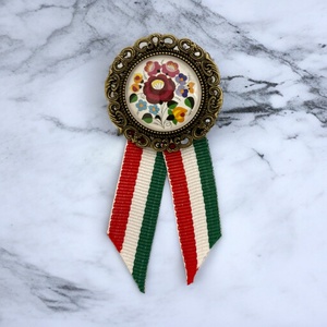 Üveglencsés kokárda kalocsai virág mintás 5727037, Ékszer, Kitűző és Bross, Ékszerkészítés, Üvegművészet, MESKA