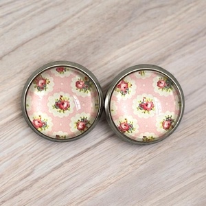 Színes mintás üveglencsés nemesacél bedugós fülbevaló - Meska.hu