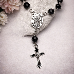 Szent Kristóf autós rózsafüzér, tizedes rózsafüzér fekete csiszolt Ónix ásványból 5726768 - otthon & életmód - vallás - lánc & füzér - Meska.hu