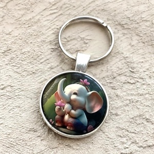 Üveglencsés fém kulcstartó - Elefánt baba baby 1 db elérhető, Táska & Tok, Kulcstartó & Táskadísz, Kulcstartó, Ékszerkészítés, MESKA