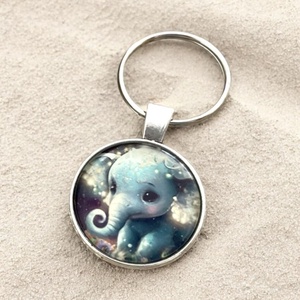 Üveglencsés fém kulcstartó - Elefánt baba baby, Táska & Tok, Kulcstartó & Táskadísz, Kulcstartó, Ékszerkészítés, MESKA