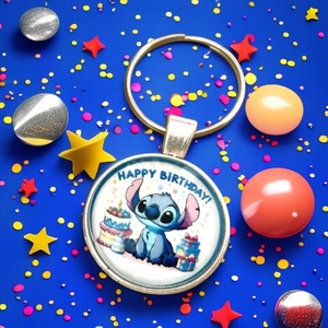 Üveglencsés fém kulcstartó - Stitch Happy Birthday Születésnap - Meska.hu