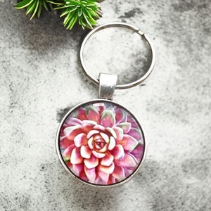 Üveglencsés fém kulcstartó - Virág színes, Táska & Tok, Kulcstartó & Táskadísz, Kulcstartó, Ékszerkészítés, MESKA