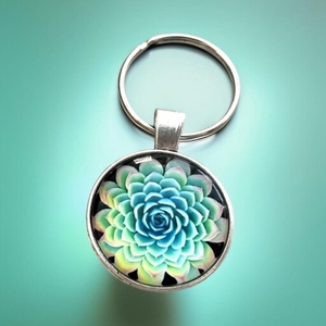 Üveglencsés fém kulcstartó - Virág többszínű, Táska & Tok, Kulcstartó & Táskadísz, Kulcstartó, Ékszerkészítés, MESKA