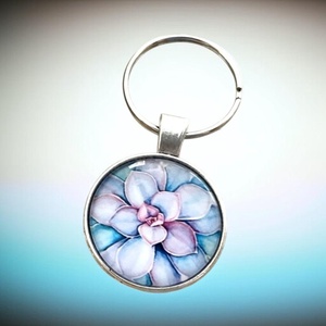 Üveglencsés fém kulcstartó - Virág macaron színek, Táska & Tok, Kulcstartó & Táskadísz, Kulcstartó, Ékszerkészítés, MESKA