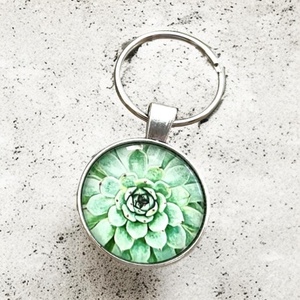 Üveglencsés fém kulcstartó - Virág zöld, Táska & Tok, Kulcstartó & Táskadísz, Kulcstartó, Ékszerkészítés, MESKA