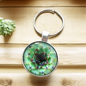 Üveglencsés fém kulcstartó - Virág kövirózsa, Táska & Tok, Kulcstartó & Táskadísz, Kulcstartó, Ékszerkészítés, MESKA