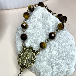 Fazettált tigrisszem autós rózsafüzér, tizedes rózsafüzér bronz - otthon & életmód - vallás - lánc & füzér - Meska.hu