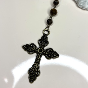 Fazettált tigrisszem autós rózsafüzér, tizedes rózsafüzér bronz - otthon & életmód - vallás - lánc & füzér - Meska.hu