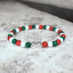 Magyar nemzeti színű ásvány karkötő ezüst színű végtelen jel medállal , Ékszer, Karkötő, Ásványkarkötő, Ékszerkészítés, Gyöngyfűzés, gyöngyhímzés, MESKA