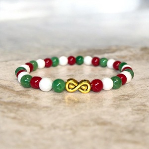 Magyar nemzeti színű ásvány karkötő antik arany színű végtelen jel medállal 17 - Meska.hu