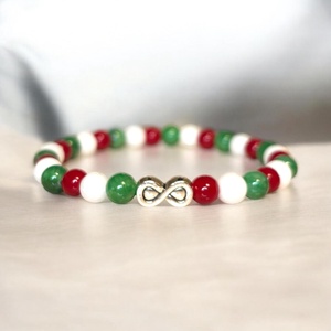 Magyar nemzeti színű ásvány karkötő ezüst színű végtelen jel medállal 17, Ékszer, Karkötő, Ásványkarkötő, Ékszerkészítés, Gyöngyfűzés, gyöngyhímzés, MESKA