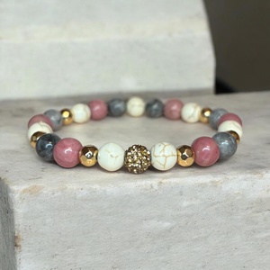 Női ásványkarkötő howlit jáspis rodonit hematit 17 cm, Ékszer, Karkötő, Ásványkarkötő, Ékszerkészítés, Gyöngyfűzés, gyöngyhímzés, MESKA