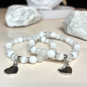 Anyák napja két darabos Anya Lánya ásvány karkötő szett díszdobozban magyar feliratos szív medállal, Ruha & Divat, Páros szett, Anya-lánya szett, Ékszerkészítés, Gyöngyfűzés, gyöngyhímzés, MESKA