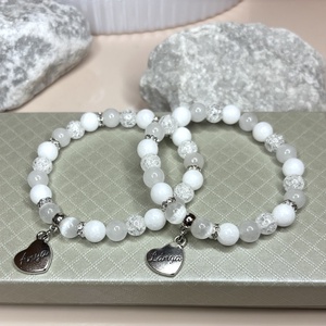 Anyák napja két darabos Anya Lánya ásvány karkötő szett díszdobozban magyar feliratos szív medállal - ruha & divat - páros szett - anya-lánya szett - Meska.hu