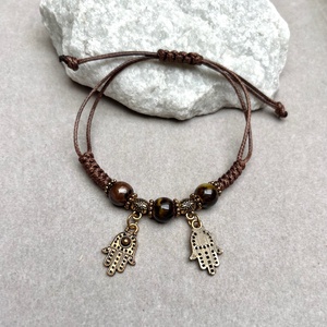 Csomózott makramé állítható méretű védelmező karkötő hamsa kéz charm, Ékszer, Karkötő, Fonott karkötő, Ékszerkészítés, Csomózás, MESKA