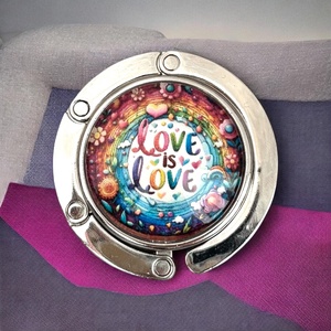 Love is love szivárvány mintázatú Üveglencsés Táska Akasztó Táskaakasztó 5667487 - táska & tok - kulcstartó & táskadísz - táskaakasztó - Meska.hu