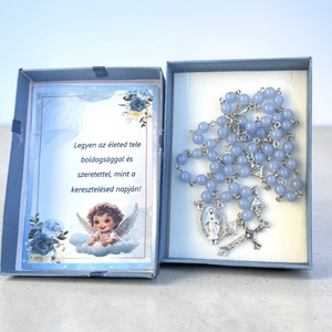 Keresztelő ajándék sötétben világító ásvány öttizedes rózsafüzér díszdobozban kísérő szöveggel fiú gyermeknek, Baba - mama, Keresztelő kellékek, Keresztelőajándékok, Ékszerkészítés, MESKA