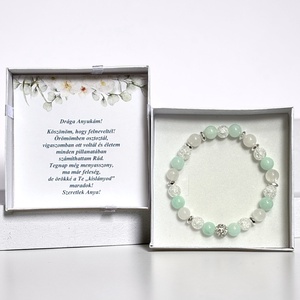 Örömanya szülőköszöntő ajándék ásvány karkötő shamballa dísszel díszdobozban kísérő szöveggel menta - Meska.hu