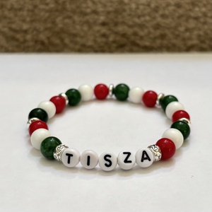 Késztermék! Magyar nemzeti színű ásvány karkötő TISZA felirattal 16,5-17 cm, Ékszer, Karkötő, Ásványkarkötő, Ékszerkészítés, Gyöngyfűzés, gyöngyhímzés, MESKA