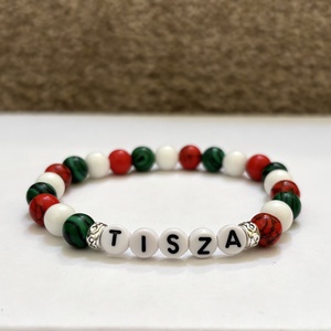 Késztermék! Magyar nemzeti színű ásvány karkötő TISZA felirattal 17,5-18 cm, Ékszer, Karkötő, Ásványkarkötő, Ékszerkészítés, Gyöngyfűzés, gyöngyhímzés, MESKA