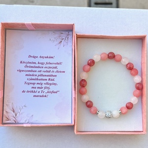 Örömanya szülőköszöntő ajándék ásvány karkötő shamballa dísszel díszdobozban kísérő szöveggel jáde, Esküvő, Emlék & Ajándék, Szülőköszöntő ajándék, Gyöngyfűzés, gyöngyhímzés, Fotó, grafika, rajz, illusztráció, MESKA