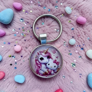 Üveglencsés fém kulcstartó - Unikornis Hello Kitty - Meska.hu