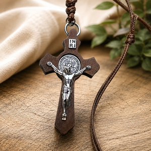 Szent Benedek keresztes amulett talizmán állítható méretű csomózott nyakláncon 5558553 - Meska.hu